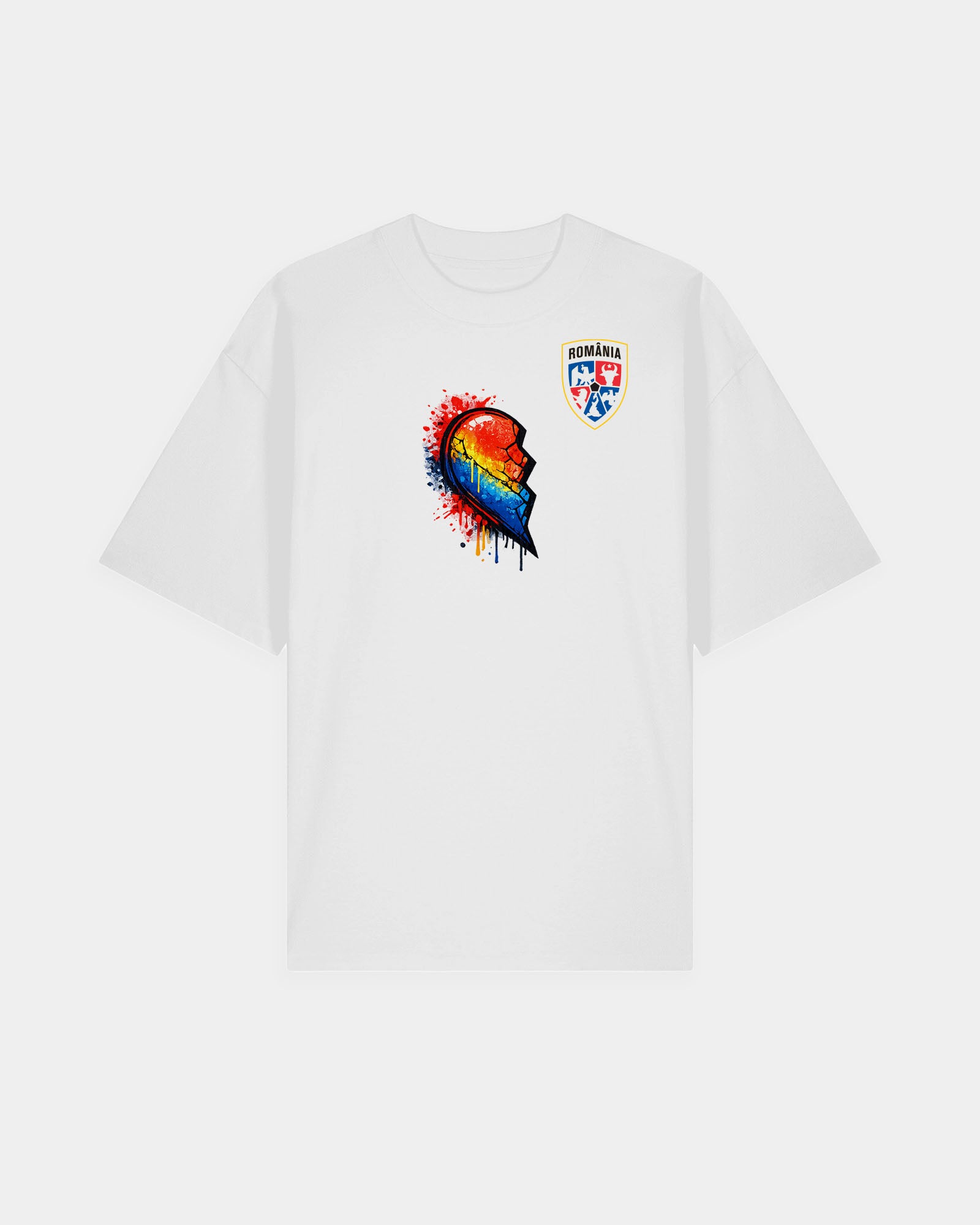 Tricou Oversized Jumatate I Adulti Romania Alb