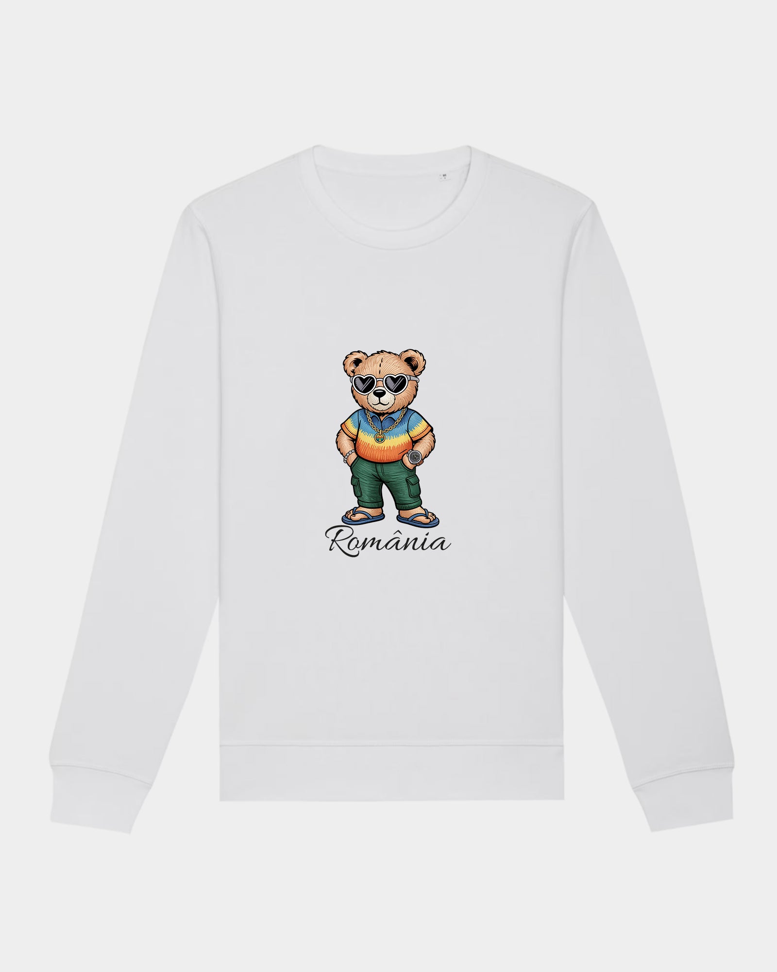 Bluza Urs Colorat Adulti Romania Alb