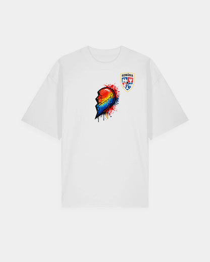 Tricou Oversized Jumatate II Adulti Romania Alb