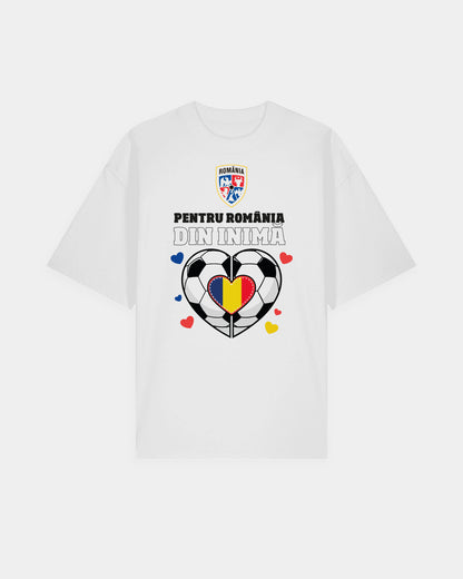 Tricou Oversized Inima Adulti Romania Alb